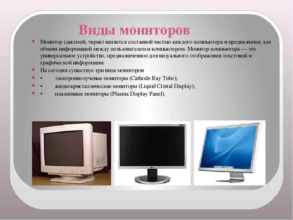 Экранный вид. Монитор вид сбоку. Типы мониторов. Основные типы мониторов. Мониторы типы мониторов.