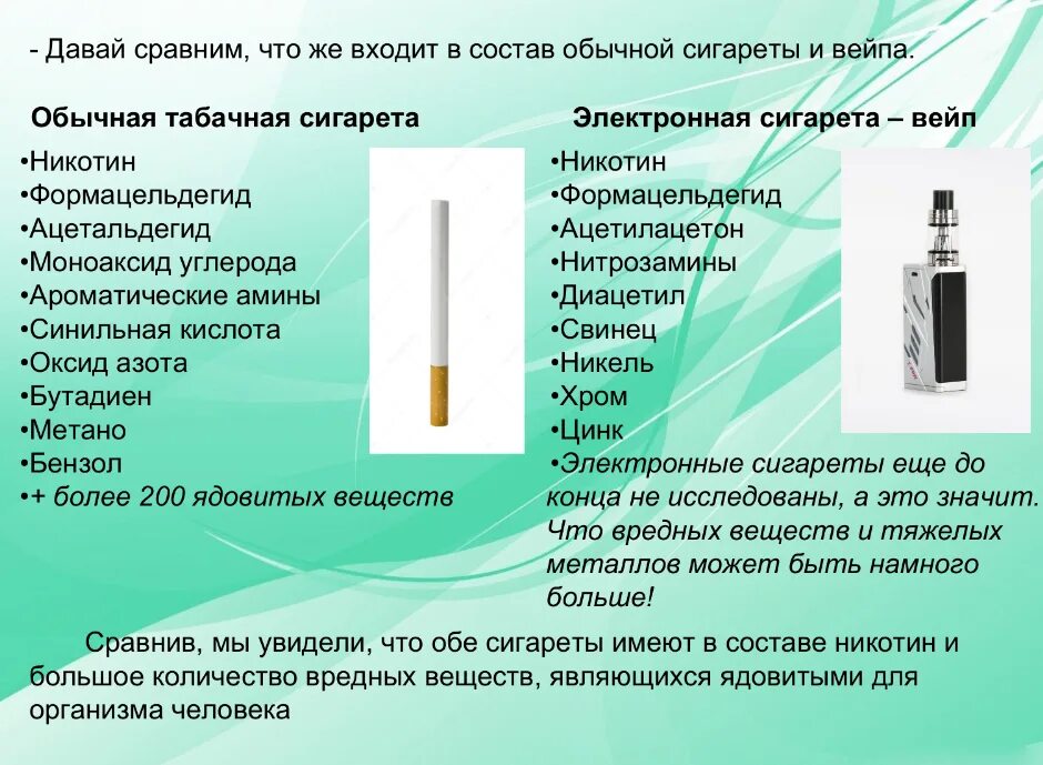 Электронные сигареты. Вредны ли электронные сигареты. Электронная сигарета и обычная сигарета. Сравнение электронных сигарет и обычных. Классный час вейп