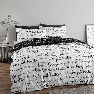 Catherine Lansfield Simplicity Bedding Script Double Duvet Cover Set with P...