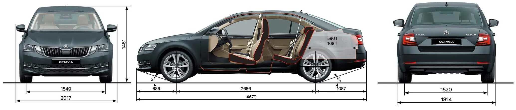 Сколько литров в октавии. Габариты Skoda Octavia a7 Рестайлинг. Skoda Octavia a7 габариты кузова.