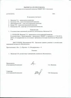 Выписка из протокола комиссии