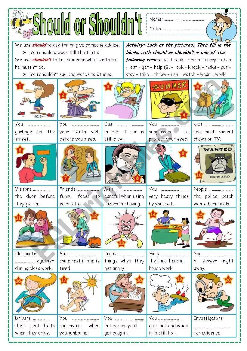 Could i give you advice. Should упражнения. Should shouldn't упражнения. Should для детей упражнения. Should Worksheets.