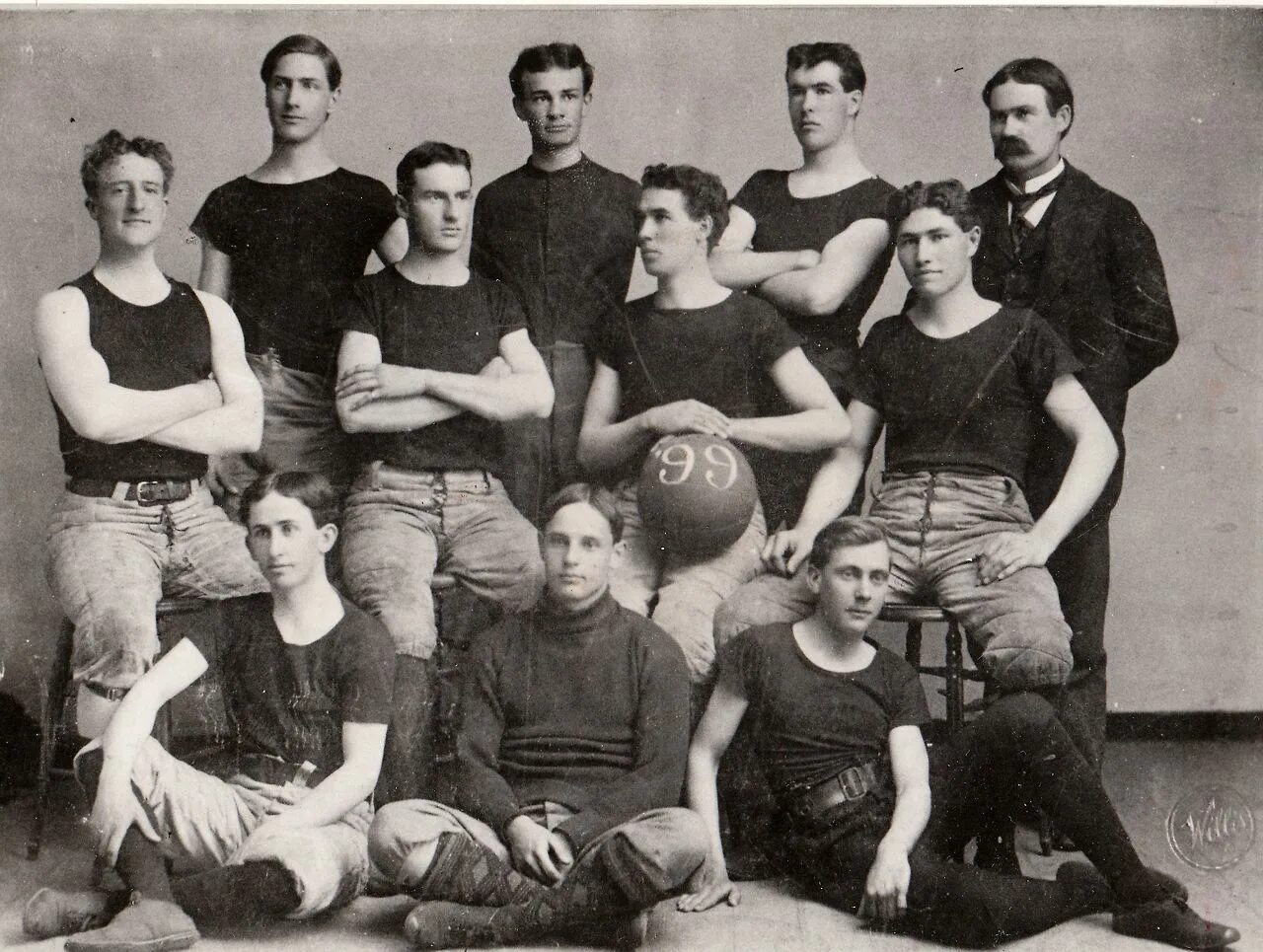 Первая команда. Джеймс Нейсмит с командой. Первая баскетбольная команда Джеймса Нейсмита. Игра в баскетбол в 1891 году. Kansas_u_Team_1899.