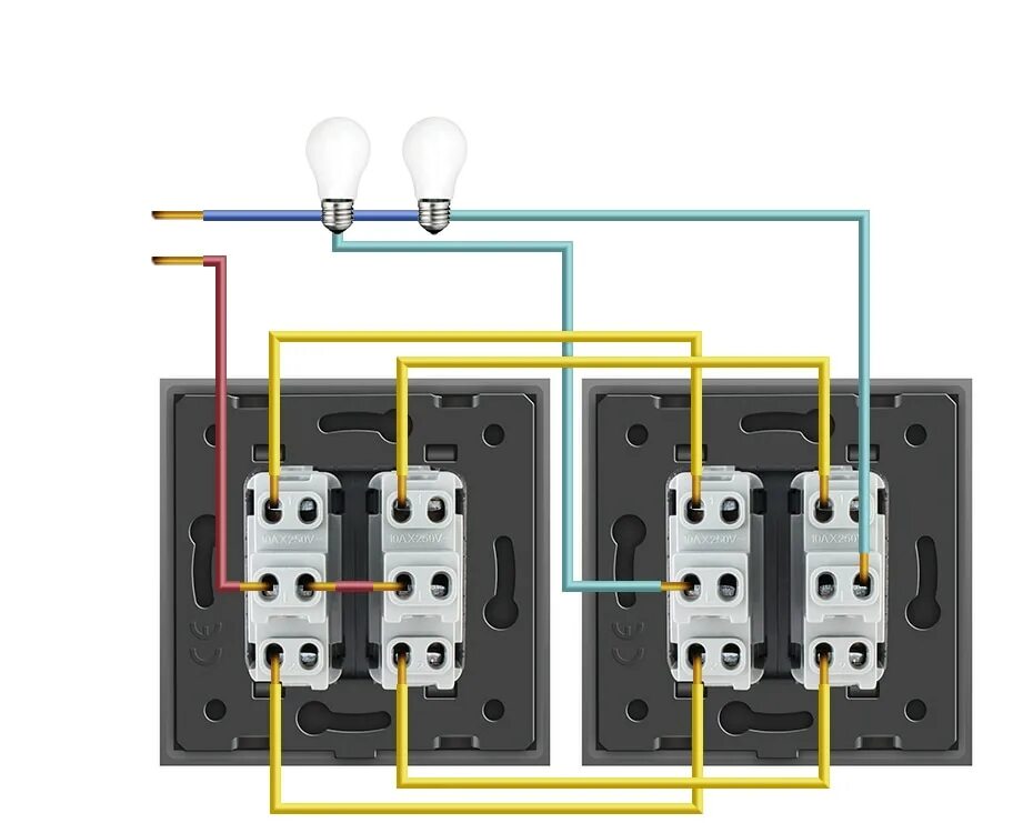 Переходной выключатель. Перекрестный переключатель legrand схема. Переходной выключатель. Выключатель проходной двухклавишный livolo. Схема подключения проходных выключателей 2-х одноклавишных.