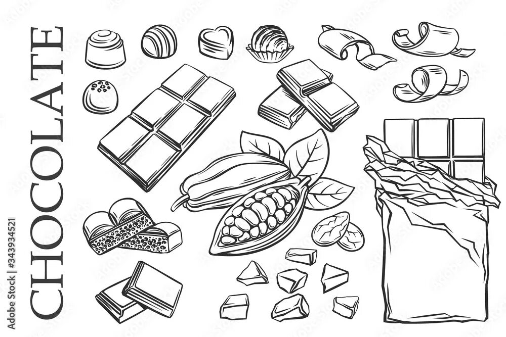 Шоколадная плитка рисунок графика Hand Drawn  Drawn Chocolate Bar Broken Stock Vector Illustration