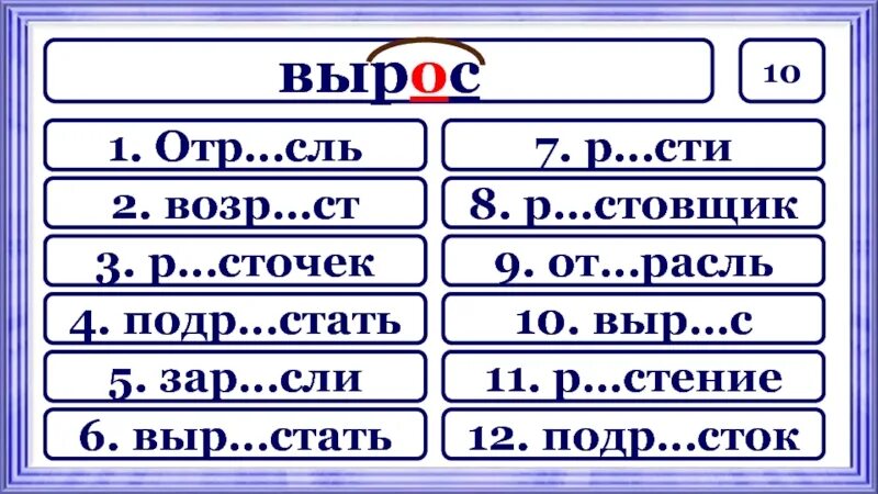 Р стение выр щенный отр сль. ОТР..сль. 5 Класс орфографическая разминка раст рос. Чередование раст рос ращ. Выр..сли.