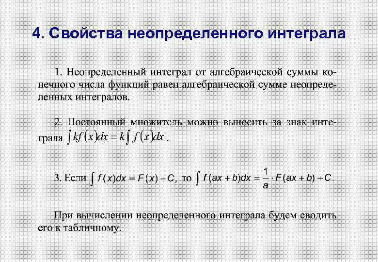 Неопределенный интеграл суммы. Свойства неопределенного интеграла. Свойства не определённого интеграла. Основные свойства неопределенного интеграла. Войства неопределённого интеграла.