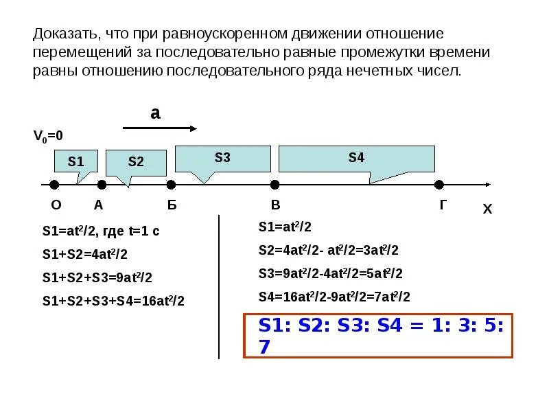 Отношение путей при равноускоренном движении. Соотношение путей при равноускоренном движении. Отношение перемещений при равноускоренном. Перемещение при равноускоренном движении.