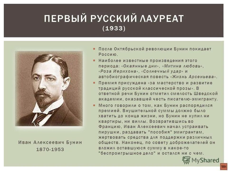 Биография Бунина. Бунин краткая биография.