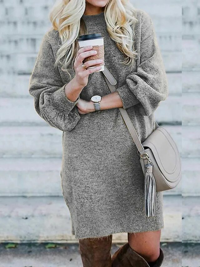 Теплое платье. Серое трикотажное платье. Трикотажное платье с чем носить зимой. Теплое платье. Модные трикотажные платья.