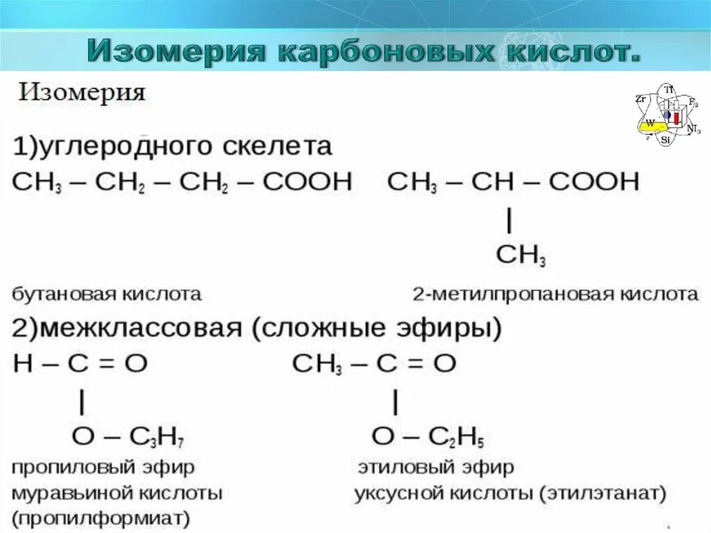 Формулы изомеров карбоновых кислот. Изомерия углеродного скелета карбоновых кислот. Гомологи и изомеры карбоновых кислот. Изомеры органических кислот. Многоатомные карбоновые кислоты