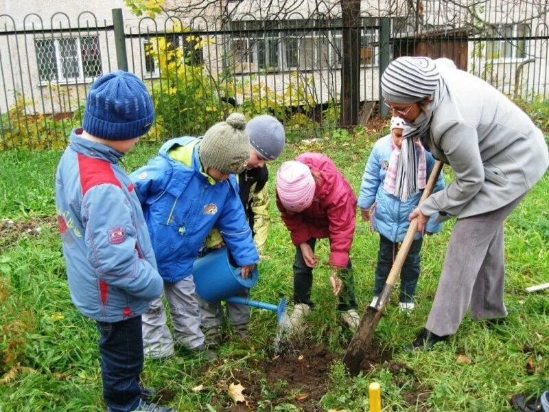 Посадка деревьев. Весенние работы. Дети сажают деревья. Труд людей весной. Работа людей весной