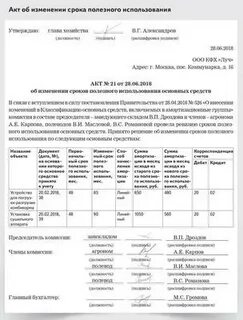 Акт срока полезного использования основного средства