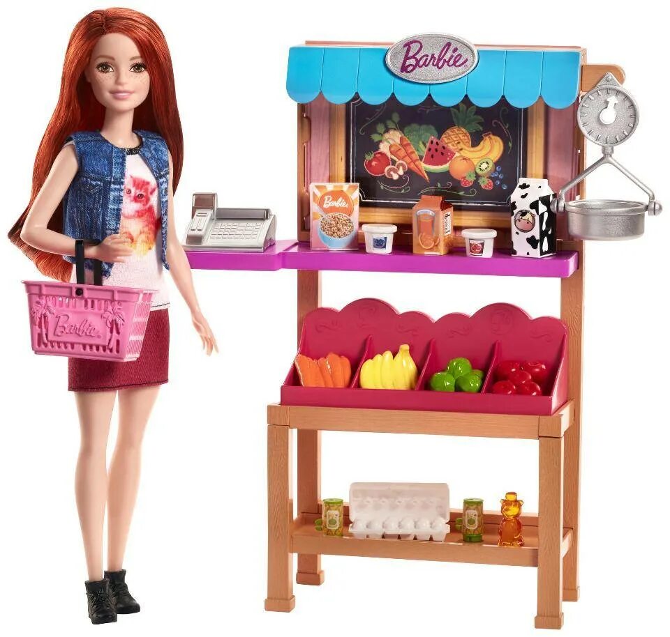 Игрушки куклы новые. Игровой набор Barbie продуктовая Лавка. Кукла Барби Mattel супермаркет. Игровой набор Барби супермаркет. Набор Barbie продуктовый магазин Малибу, 29 см, ckp77.