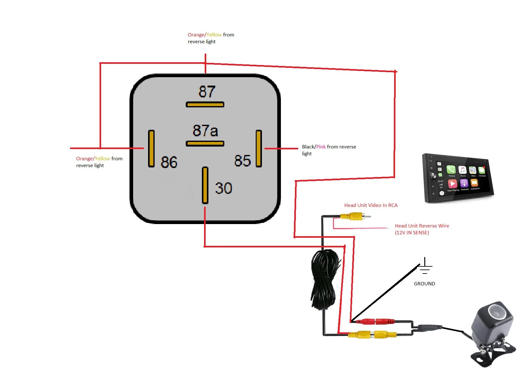 Car Reversing Light 12v куда подключать. Камера через реле