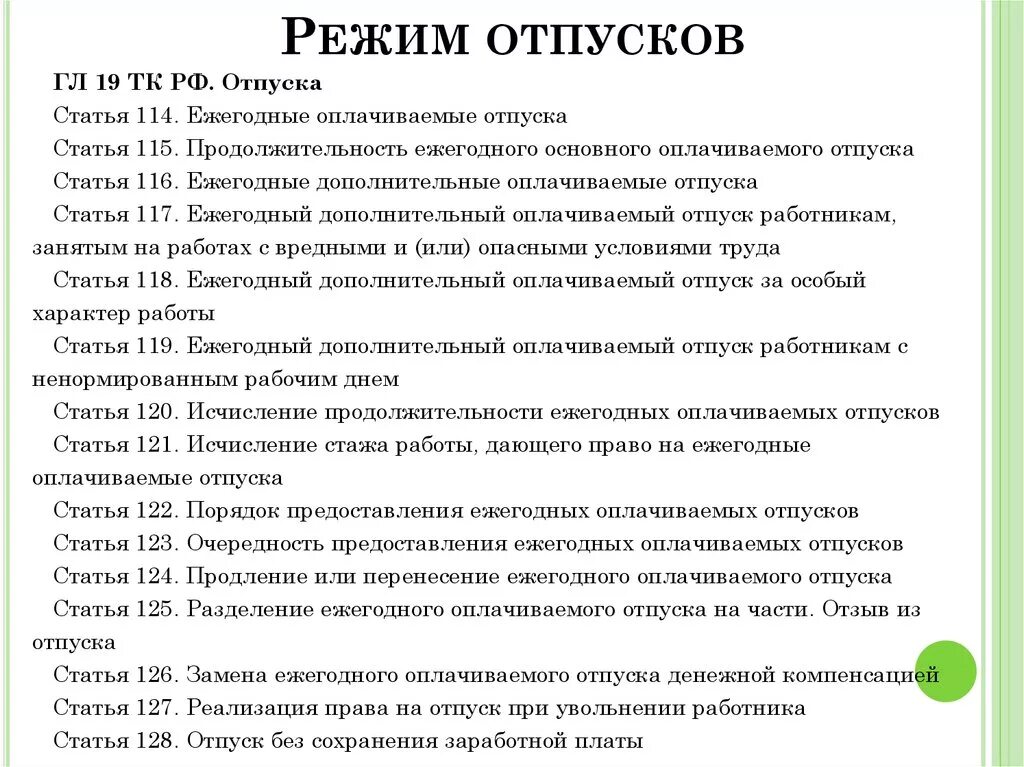 Изменения в законодательстве отпуска