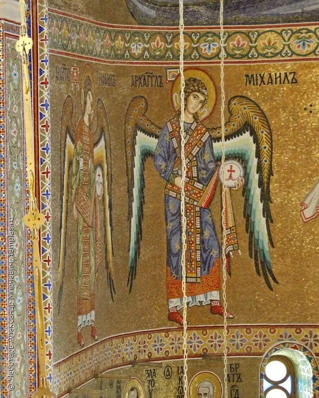 михаил архангел мозаика 12 век сицилия. византийская иконография архангел михаил. архистратиг михаил мозаика византия. архангел гавриил мозаика византия. архангелы мозаика.