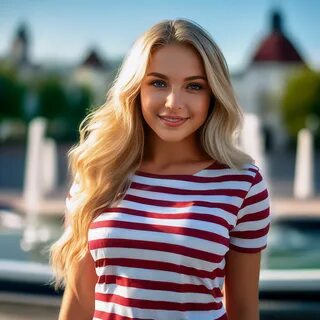 "A 20-year-old girl in a tight striped." - image created in Shedevrum