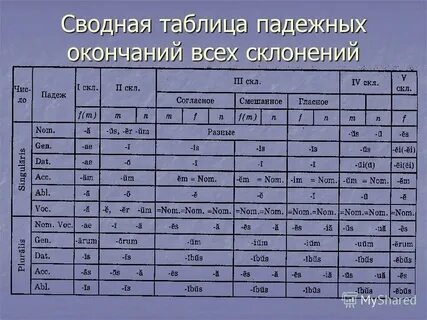 Таблица падежных окончаний латинский