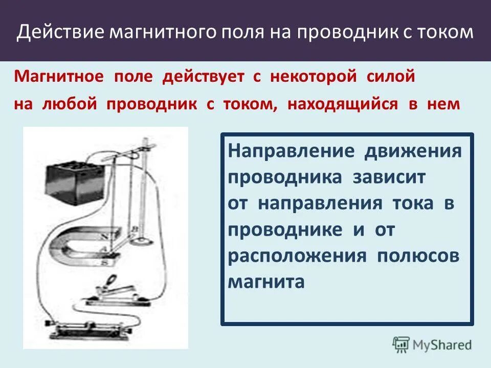 Направление движения проводника зависит