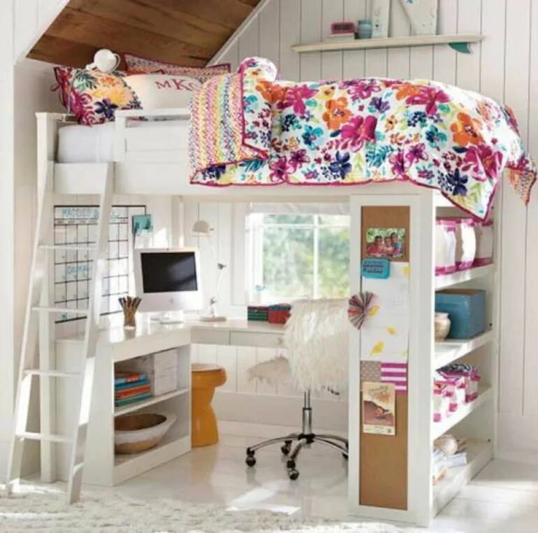 Где сделать дома. Комната для девочки с кроватью чердаком. Дизайнерские детские кровати чердаки. Кровать чердак для девочки. Двухэтажная комната для девочки.