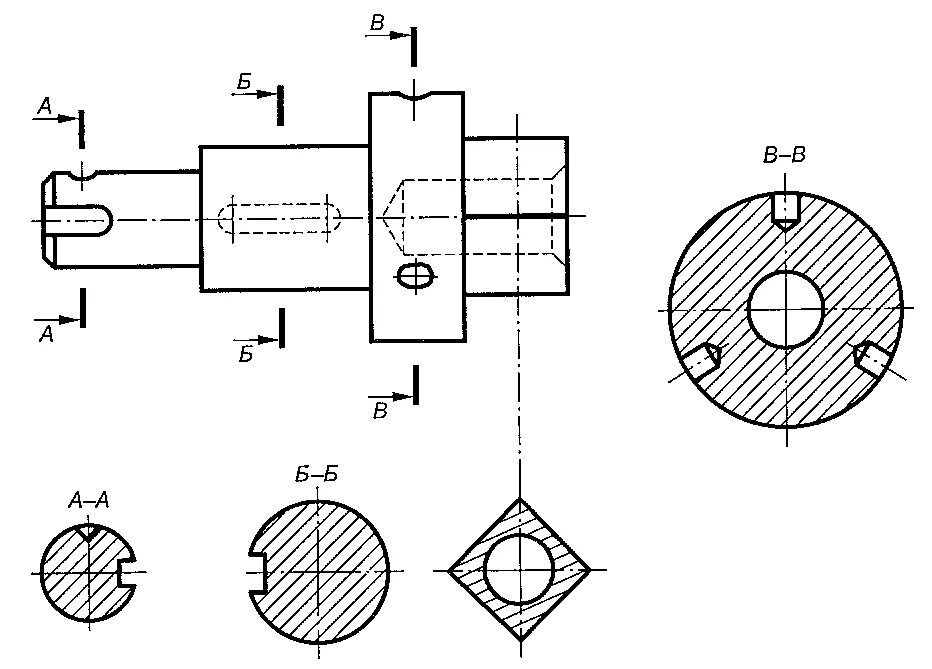 Сечение Инженерная Графика. Сечение детали плоскостью. Инженерная Графика сечение валика. Чертеж вала со сквозным отверстием.