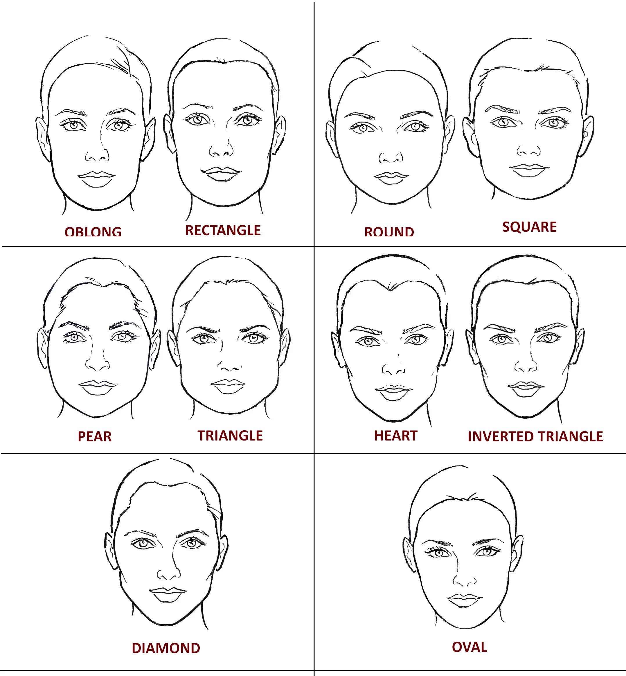 Какие выделяют формы лица. Разные формы лица. Типы лица схемы. Люди с разными формами лица. Формы лица схема.