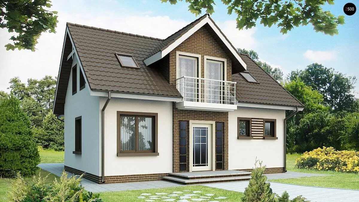 М с мансардой. Проекты простых домов. Небольшие двухэтажные дома. Домик с мансардой из красного кирпича. М с мансардой.