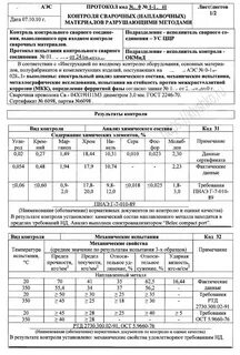 Протокол испытаний сварных соединений