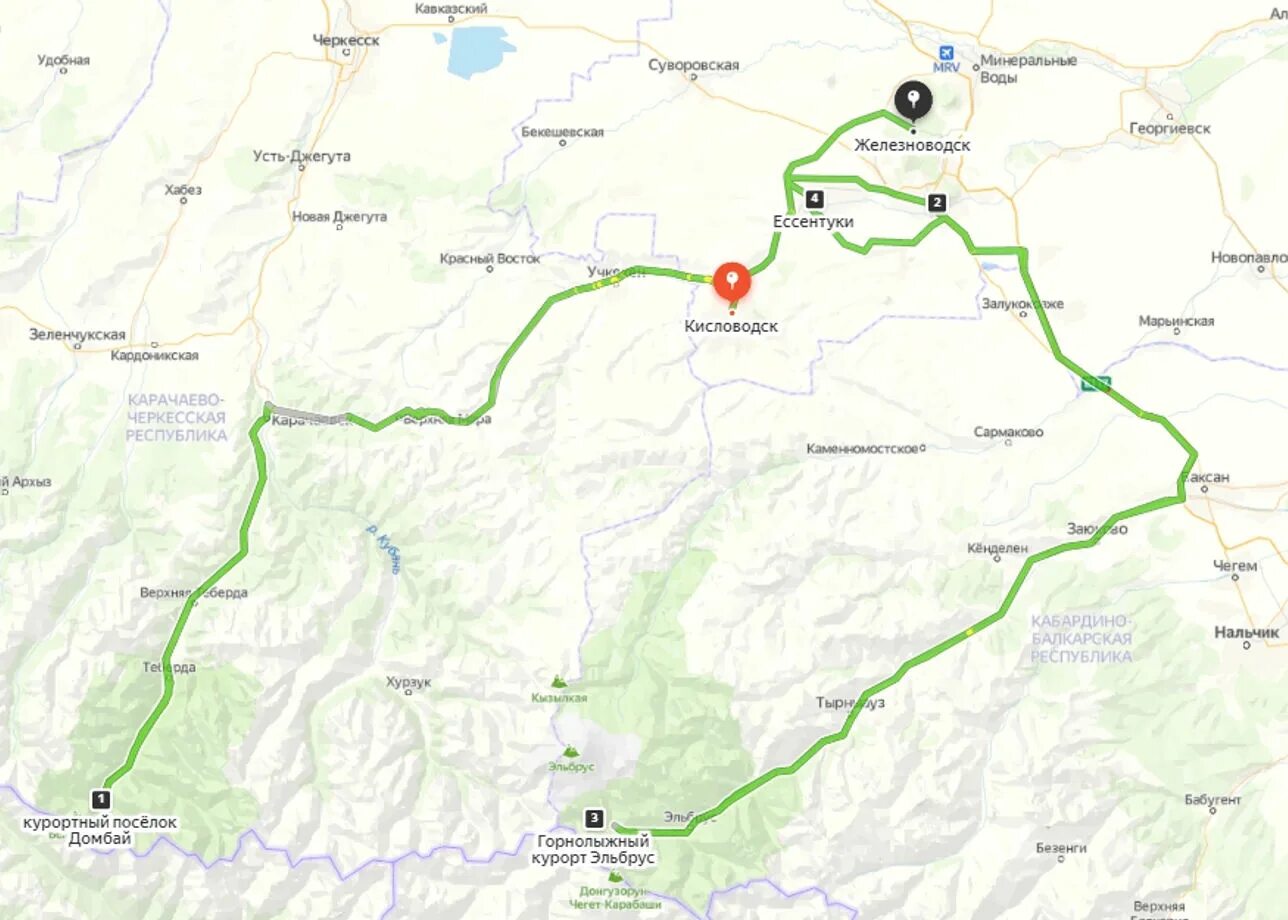 Сколько километров до железноводска. Железноводск Домбай. Карта Черкесск Домбай. Кисловодск Домбай на карте. Минводы -Кисловодск Домбай на карте.