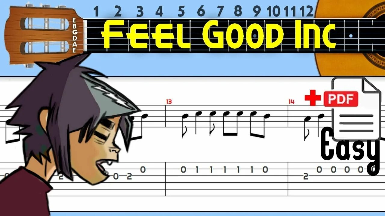 Песня gorillaz feel. Гориллаз табы для гитары Фил Гуд. Фил Гуд Инк на гитаре табы. Gorillaz табы. Gorillaz гитара.