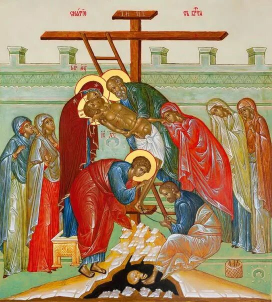 Великий пяток страстной седмицы. Икона снятие с креста иисуса христа. снятие с креста икона византия. икона пятницы страстной седмицы.