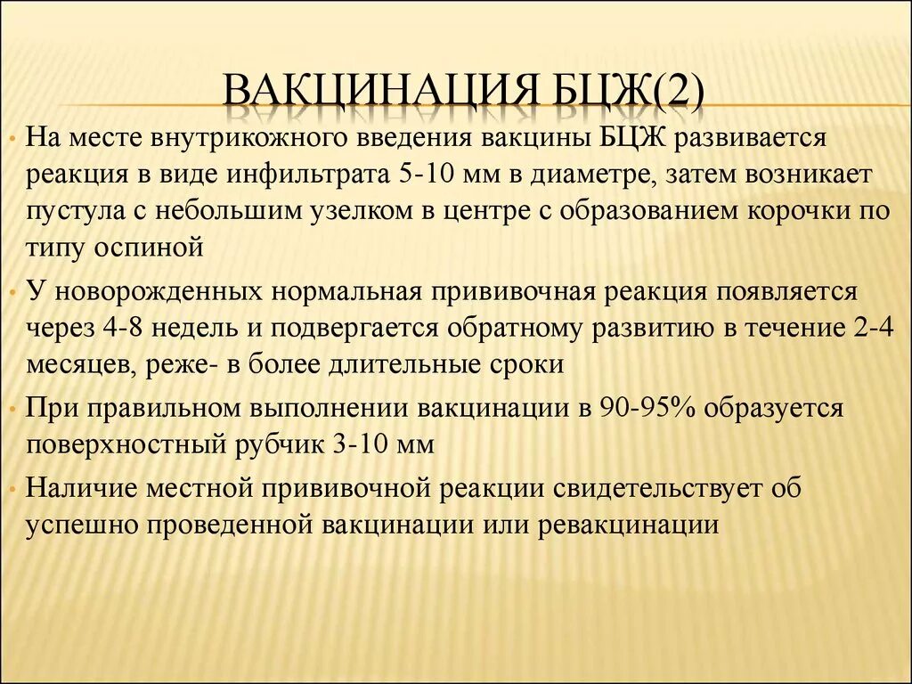 Этапы формирования рубчика БЦЖ. Бцж в год реакция