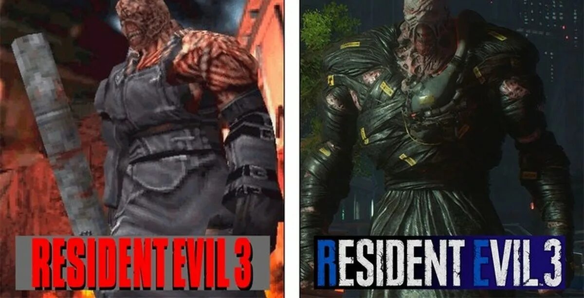 Резидент 3 оригинал. Немезис резидент 3 ремейк. Немезис Resident Evil 3 ремейк vs Original.