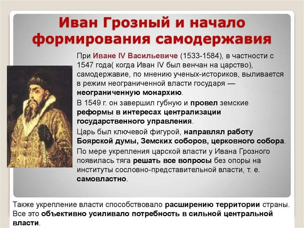 Правление Ивана Грозного 1547. Самодержавие Ивана Грозного.