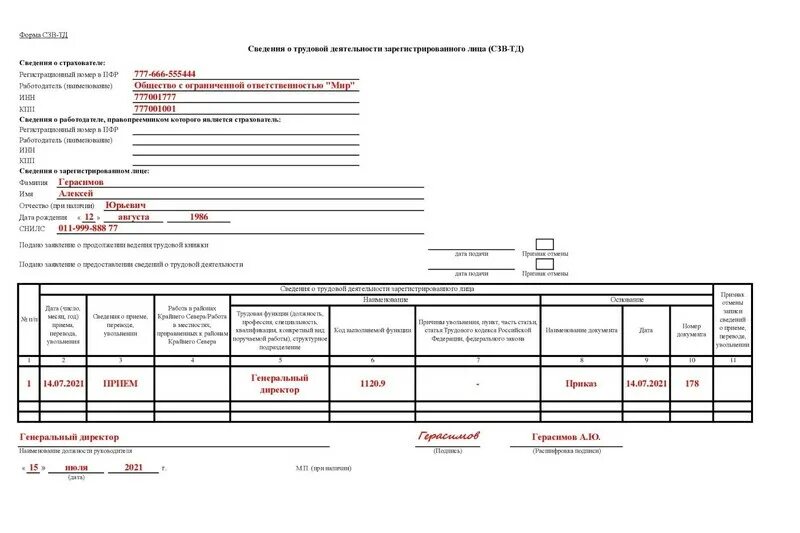 СЗВ-ТД форма 2022. Образец заполнения формы СЗВ ТД генеральный директор. СЗВ-ТД на директора. СЗВ ТД прием генерального директора. Сзв тд изменения 2024