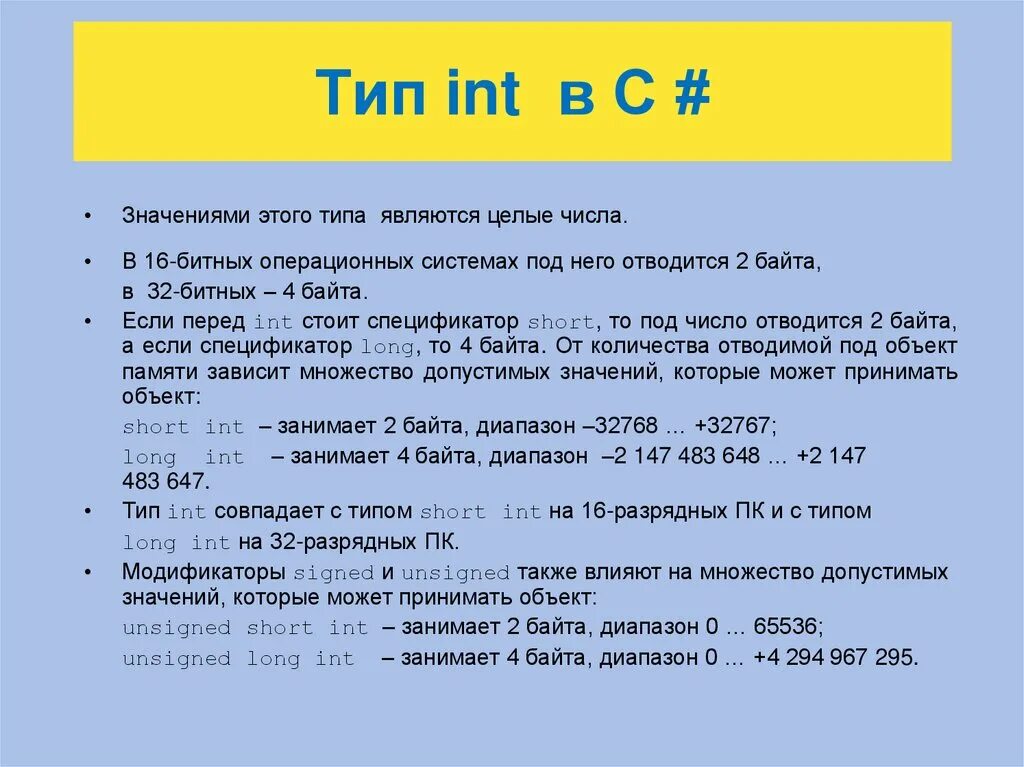 Виды int