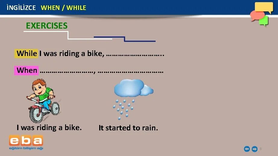 Put when or while. When while упражнения. while as when worksheets. while exercises. when it started to rain.