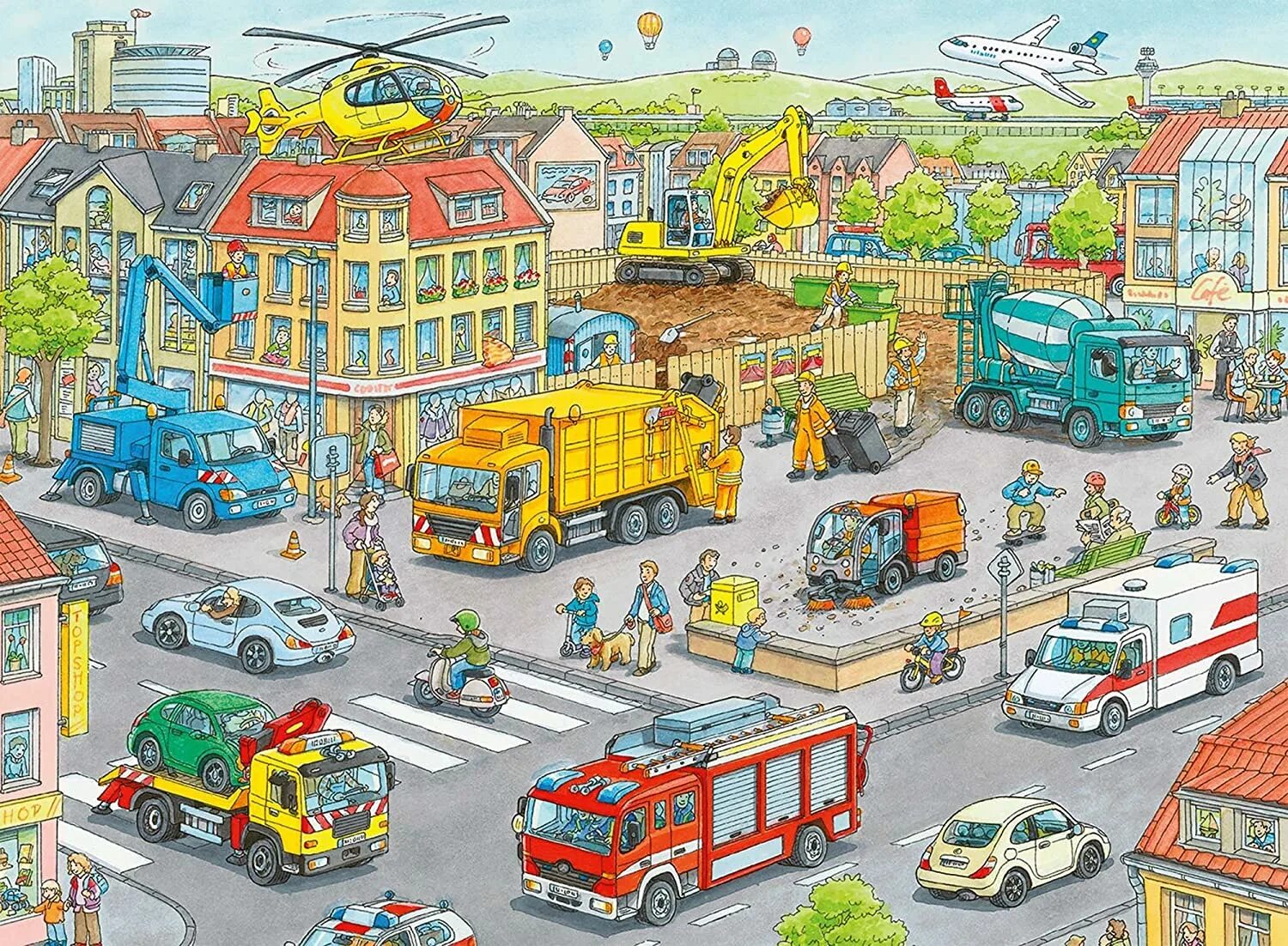 Transport picture. Пазл Ravensburger городской транспорт (10558), 100 дет.. Ravensburger пазл 100. Дети в городе. Мультяшный город.