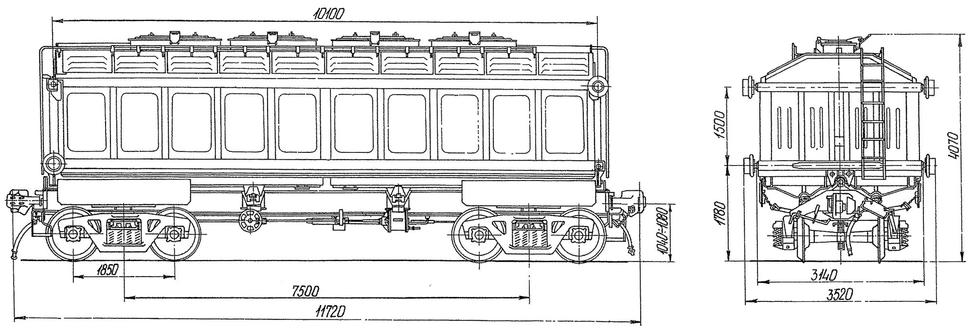 Какой длины железнодорожный вагон. Габариты вагонов 61-4516. 10-4022 Вагон. Чертёж вагона РЖД грузового. Чертеж вагона ТВЗ.