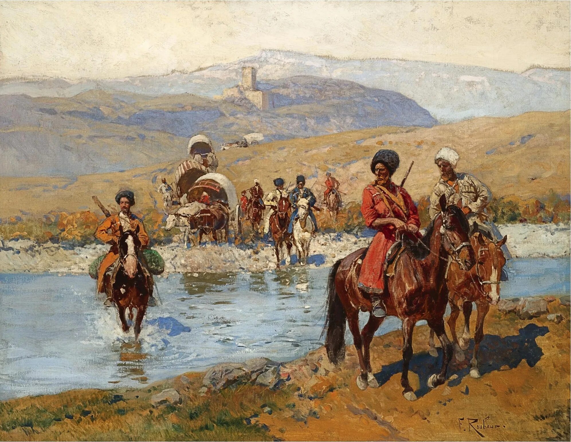 Картина казаки. Кавказ Франц Рубо. Франц Алексеевич Рубо живой мост. Франц Рубо Горцы. Франц Рубо Черкесы живопись.