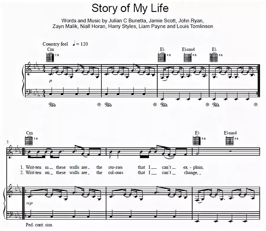 Ноты my life. Story of my Life Ноты для фортепиано. Story of my Life one Direction Ноты. Story of my Life one Direction аккорды. The story of my Life.