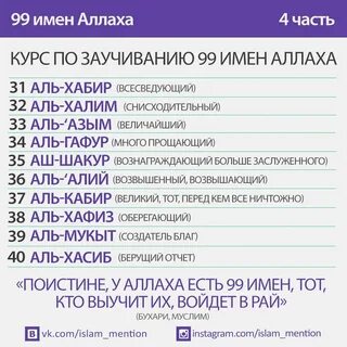 Учим имена Аллаха вместе с instagram.comislam_mention ✅ БисмиЛляхи