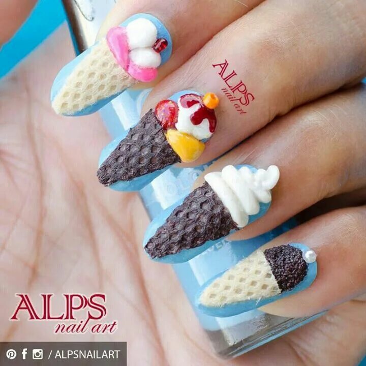 Маникюр с пироженками и мороженым. Nail ice cream. Nail ice cream. Весёлый маникюр на лето. Мороженое на ногтях.