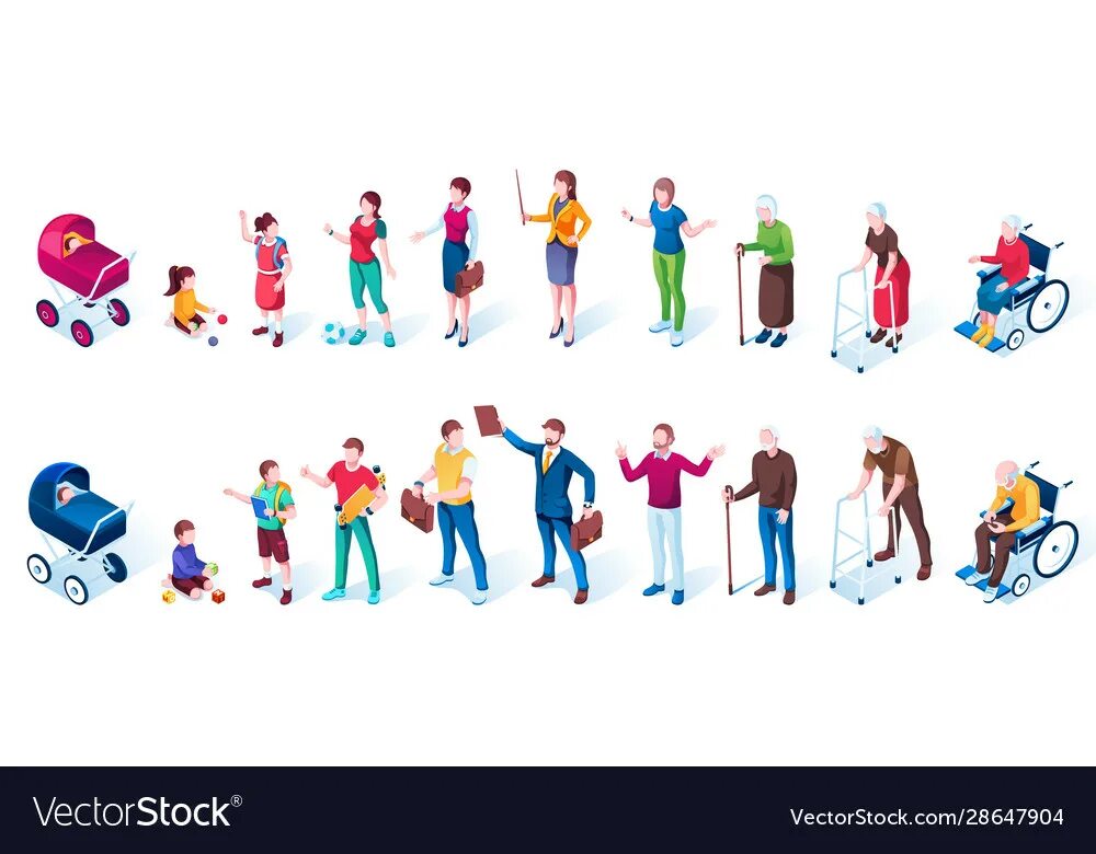 Stages Aging of people in English. Kids age vector.