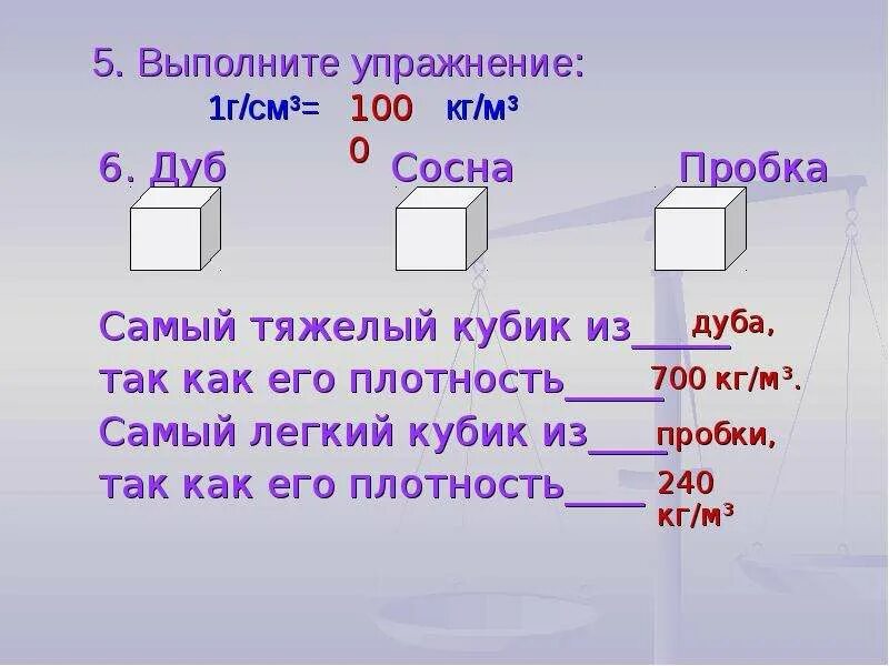 Самый тяжелый кубик из так как его плотность. Самый тяжёлый кубик из дуба сосны и пробки. Плотность дуба сосны и пробки. Заполните пропуски самый тяжелый кубик из так как его плотность.