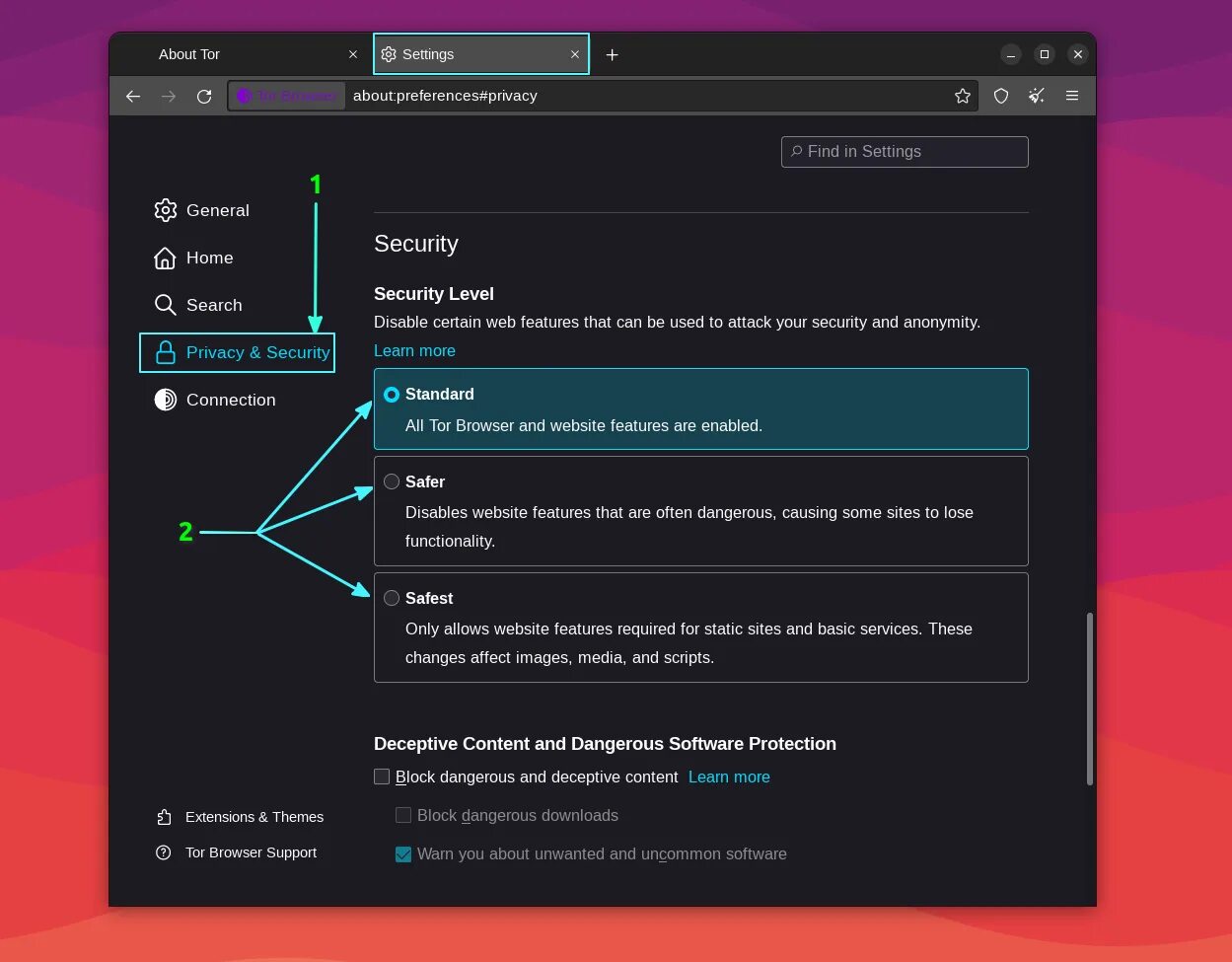 Browser security settings. Linux tor browser. astra linux tor browser. view settings in tor.