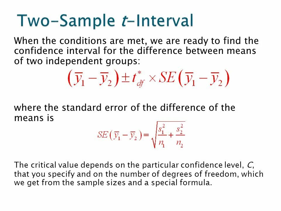 Compare means. Confidence Interval Formula. Confidence Interval Formula t. Confidence Interval for the difference of the mean. Weight of the confidence Interval Formula.