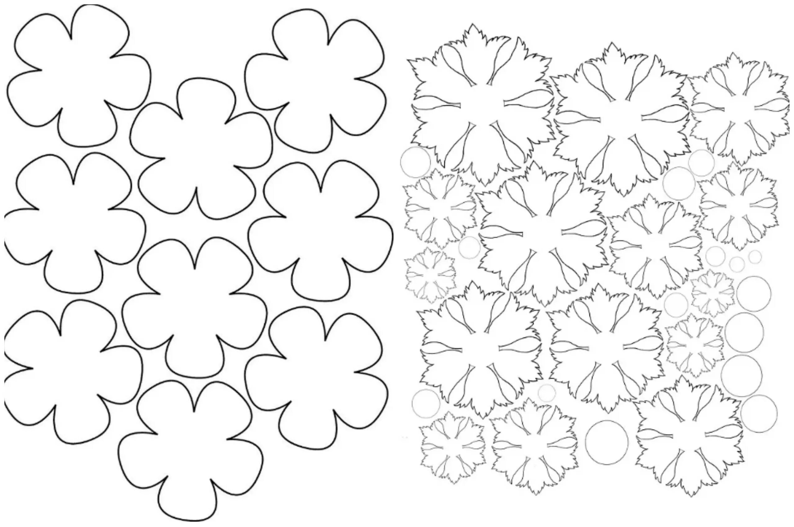 трафарет "цветы". объемные цветы. плоские бумажные цветы. трафарет цветов. цветы трафарет для вырезания.