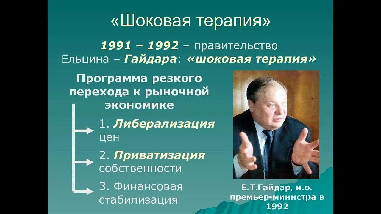 Правление Ельцина 1991-1999. Реформа Гайдара 1992 шоковая терапия. Реформы правительства Ельцина — Гайдара. Экономические меры правительства рф